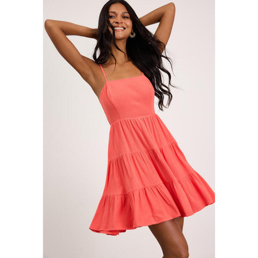 Lulus Make A Day Of It Coral Cutout Tiered Mini Dress Pink - Size XL